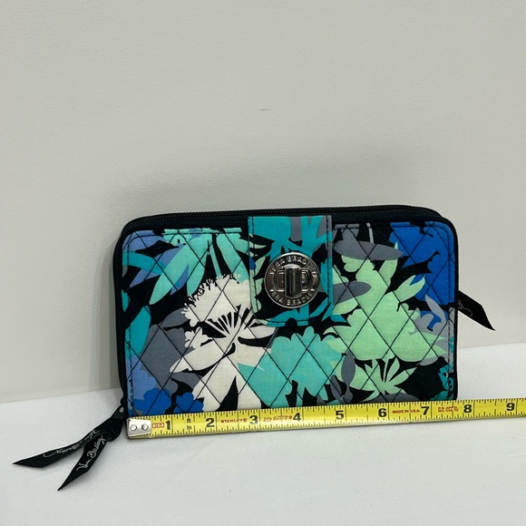 Vera Bradley Blue Teal Black Floral Quilted Wallet - Picture 11 of 14